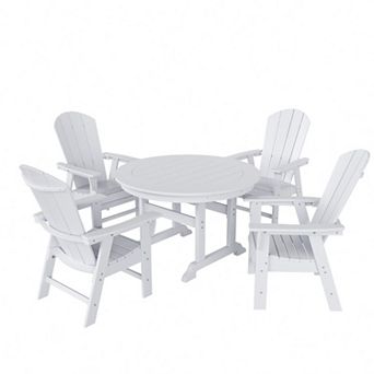 Westintrends 5 pc Outdoor/patio Round Dining Table Set With Adirondack Dining Chairs