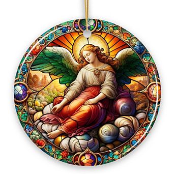 Beautiful Angel Medieval Stained Glass Themed Painting Christmas Ornament, Renaissance Italy Gift