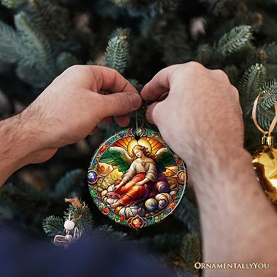 Beautiful Angel Medieval Stained Glass Themed Painting Christmas Ornament, Renaissance Italy Gift
