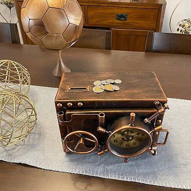 Ship Cabin Door Style Metal Table Clock with Piggy Bank