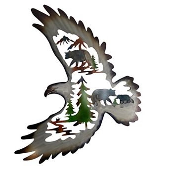 Alpine Sovereign: Majestic Eagle And Bears Metal Wall Art