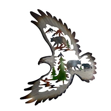 Alpine Sovereign: Majestic Eagle And Bears Metal Wall Art