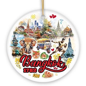 Lively Bangkok City Artistic Ceramic Ornament, Thailand Souvenir and Christmas Decor Keepsake, V1