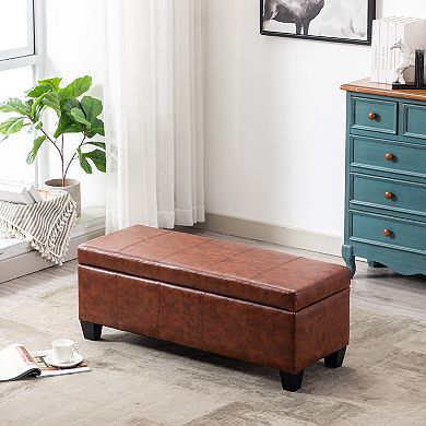 Westintrends 42" Faux Leather Storage Ottoman