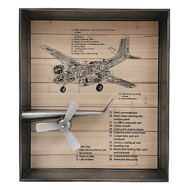 Metallic Vintage Airplane Wall Art With Clock, Set Of 3