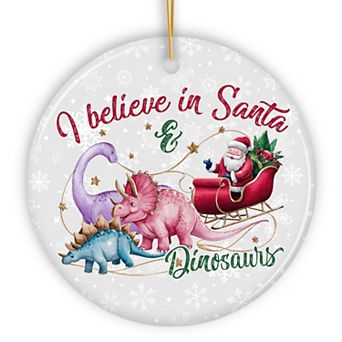 I Believe in Santa and Dinosaurs Ornaments, Playful Prehistoric Christmas Fun Decor