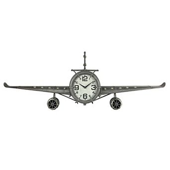 Metal Medium Silver Vintage Fighter Jet Wall Clock With White Clock Face 56 x 18 in