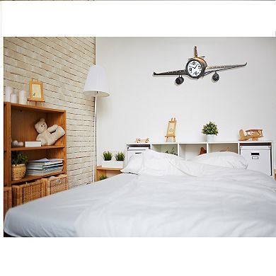 Metal Medium Silver Vintage Fighter Jet Wall Clock With White Clock Face 56 x 18 inches