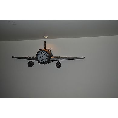Metal Medium Silver Vintage Fighter Jet Wall Clock With White Clock Face 56 x 18 inches