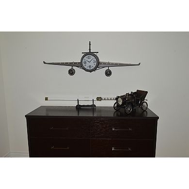 Metal Medium Silver Vintage Fighter Jet Wall Clock With White Clock Face 56 x 18 inches