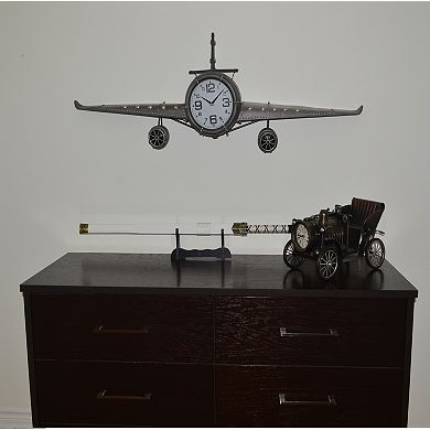 Metal Medium Silver Vintage Fighter Jet Wall Clock With White Clock Face 56 x 18 inches