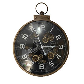 Brush Bronze Metal Rotating Gears Wall Clock