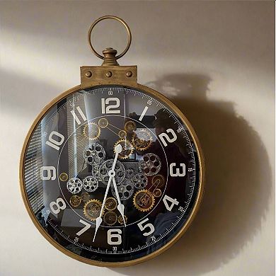 Brush Bronze Metal Rotating Gears Wall Clock