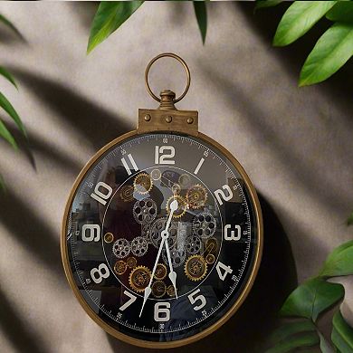 Brush Bronze Metal Rotating Gears Wall Clock