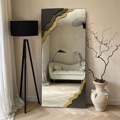 Contour Reflections: Dual-tone Metal Frame Floor And Wall Mirror