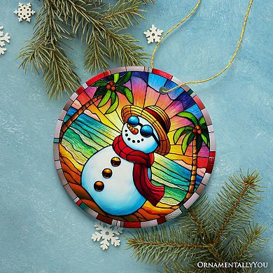 Tropical Holiday Sunset Snowman Ornament, Vibrant Beach Christmas Keepsake
