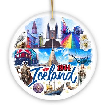 Artistically Majestic Iceland Landmarks Ornament, Cultural Norse and Viking Gift, Circle