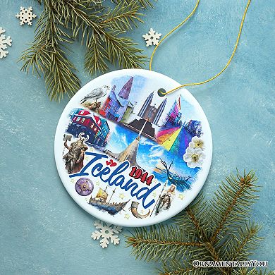 Artistically Majestic Iceland Landmarks Ornament, Cultural Norse and Viking Gift, Circle