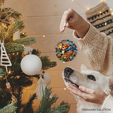 Charming Fawn in Snowy Sunset Ornament, Delightful Woodland Scene for Christmas Decor