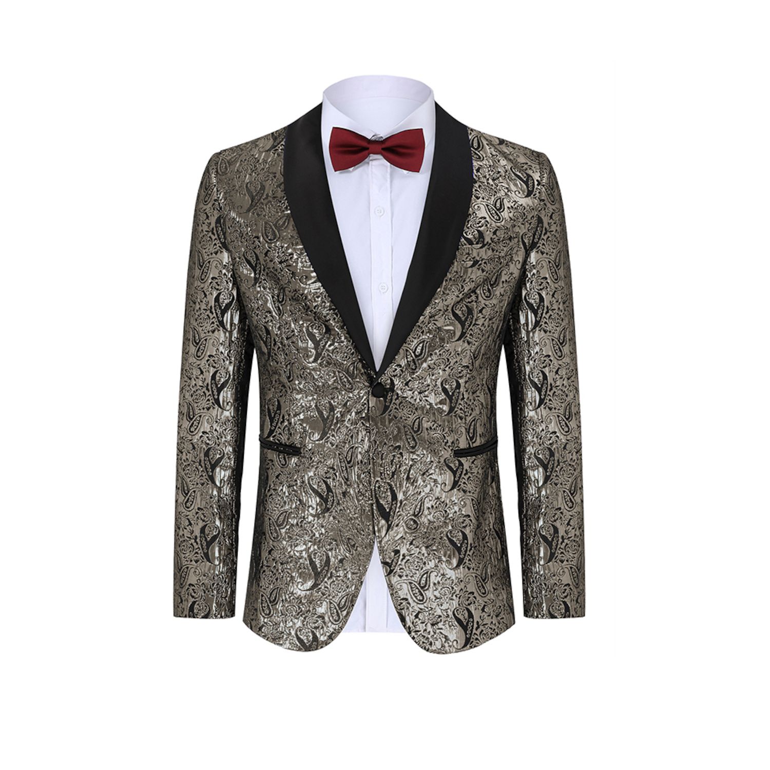 thumbnail image 2 of Men's One Button Blazer Jacket With Gold Embroidery - Casual Sport Coat For Formal & Business Wear 2 of 12