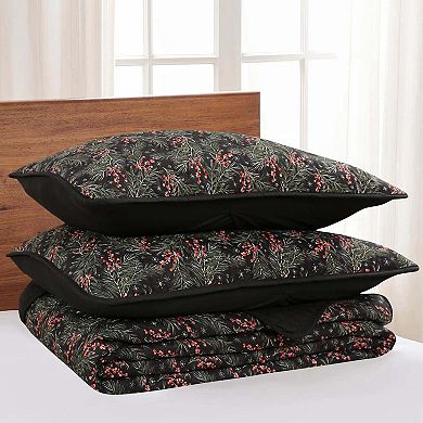 Marcielo 3 Piece Festive Christmas Quilt Bedspread Set Holly Berry Tree