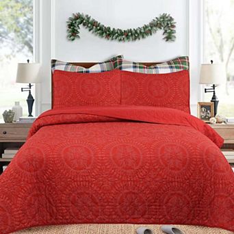 Marcielo 3 pc Festive Christmas Quilt Bedspread Set Holiday Bedding Medallion