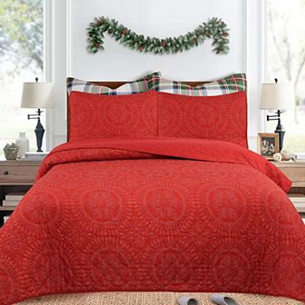 Marcielo 3 pc Festive Christmas Quilt Bedspread Set Holiday Bedding Medallion