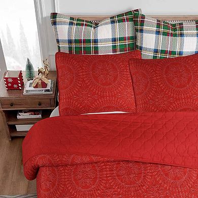 Marcielo 3Pcs Festive Christmas Quilt Bedspread Set Holiday Bedding Medallion