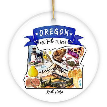 Artistic Oregon State Themes and Landmarks Christmas Ornament