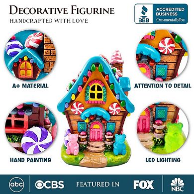 Sugary Haven Candy House Tabletop Figurine, 7" LED Christmas Gingerbread Style Home Decoration