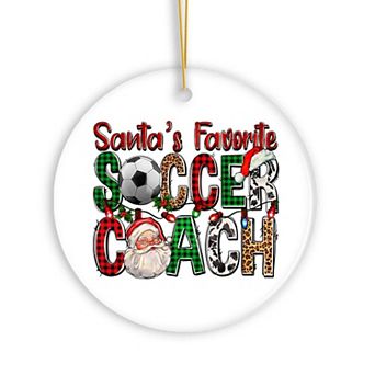 Santa’s Favorite Soccer Coach Christmas Plaid Theme Ornament