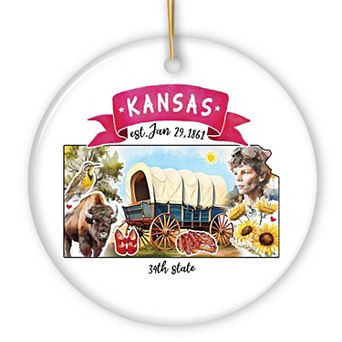 Artistic Kansas State Themes and Landmarks Christmas Ornament