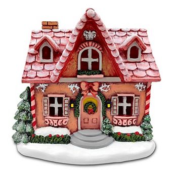 Sparkling Pink Winter Magic LED Gingerbread Home Figurine, 7" Lighted Christmas Decoration Decor