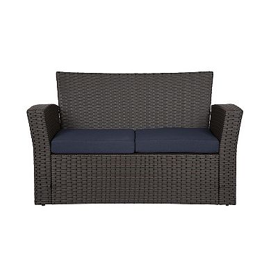 4-piece Chocolate Outdoor/patio Wicker/rattan Conversation Sofa Set With Cushions And Coffee Table