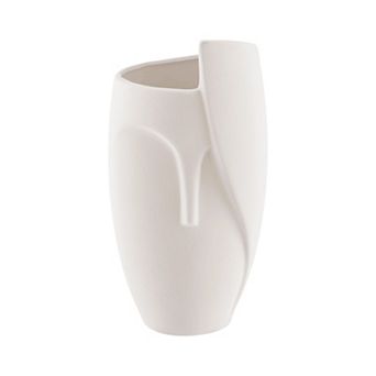 Hans Ansit Cream Abstract Contemporary Face Matte Ceramic Sculpture Decorative Planter Vase