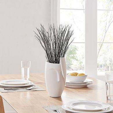 Hans Ansit Cream Abstract Contemporary Face Matte Ceramic Sculpture Decorative Planter Vase