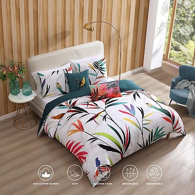 Bebejan Tropical Fusion 200 Thread Count 100% Cotton Sateen 5 Piece Reversible Comforter Set