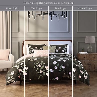Bebejan Jasmine Flowers 200 Thread Count 100% Cotton Sateen 5 Piece Reversible Comforter Set