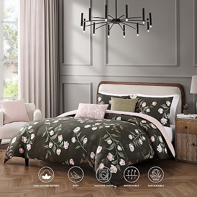 Bebejan Jasmine Flowers 200 Thread Count 100% Cotton Sateen 5 Piece Reversible Comforter Set