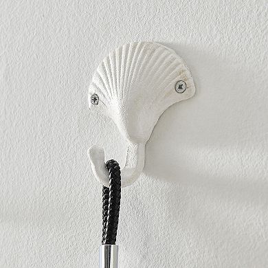 White Cast Iron Nautical Ocean Figure Decorative Wall Hook Set Of 3 - Seashell, Crab, Seahorse
