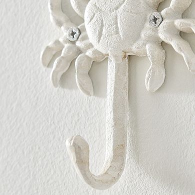 White Cast Iron Nautical Ocean Figure Decorative Wall Hook Set Of 3 - Seashell, Crab, Seahorse
