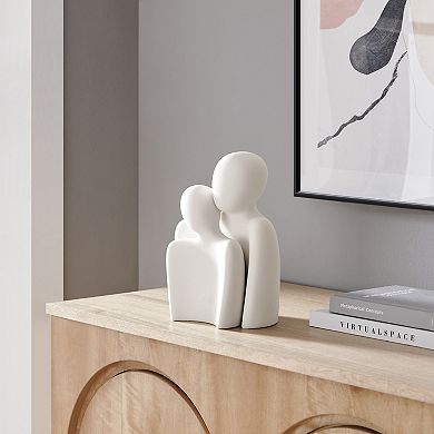 Hans Cream Abstract Nesting Two Piece Couple Decorative Accent Matte Ceramic Sculpture Figure Set