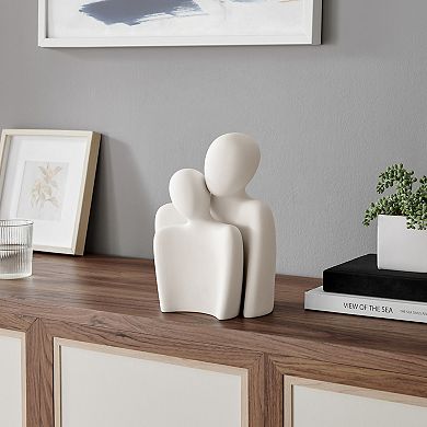 Hans Cream Abstract Nesting Two Piece Couple Decorative Accent Matte Ceramic Sculpture Figure Set