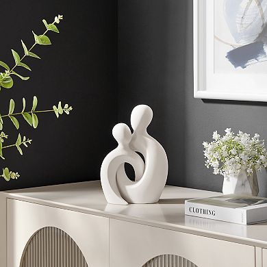 Hans Cream Abstract Intersecting Circle Tender Couple Decorative Matte Ceramic Sculpture Figure