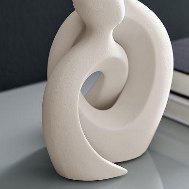 Hans Cream Abstract Intersecting Circle Tender Couple Decorative Matte Ceramic Sculpture Figure