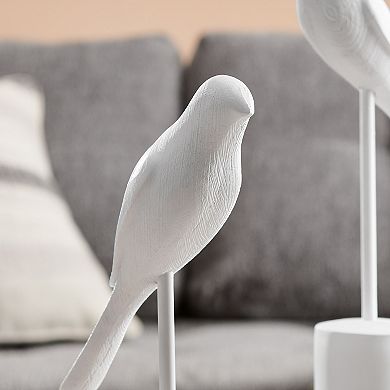 Ren Bird Perched White Ceramic Ornament Decorative Accent Sculpture Figurines - Set Of 2