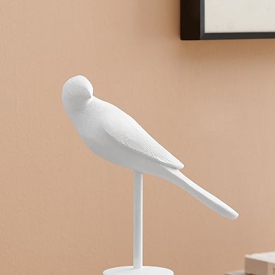 Ren Bird Perched White Ceramic Ornament Decorative Accent Sculpture Figurines - Set Of 2