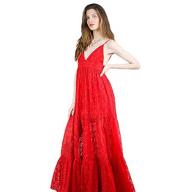 Women's V-Neckline Sleeveless Elegant Lace Maxi Dress