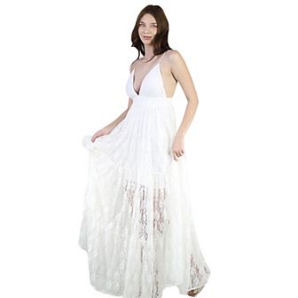 Women's V-Neckline Sleeveless Elegant Lace Maxi Dress