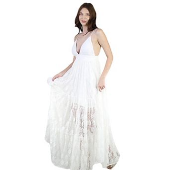 Women's V-Neckline Sleeveless Elegant Lace Maxi Dress